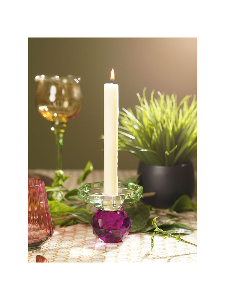 Pure Home + Living Purple & Green Cut Glass Crystal Candle Holder-image-48