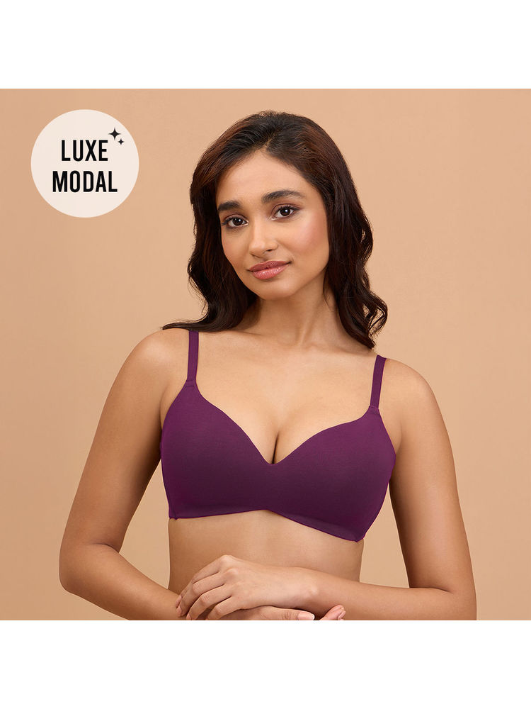 Nykd by Nykaa Super Soft Luxe Modal Padded Non Wired 3/4th Coverage T-Shirt Bra NYB013 Eggplant-picture-15