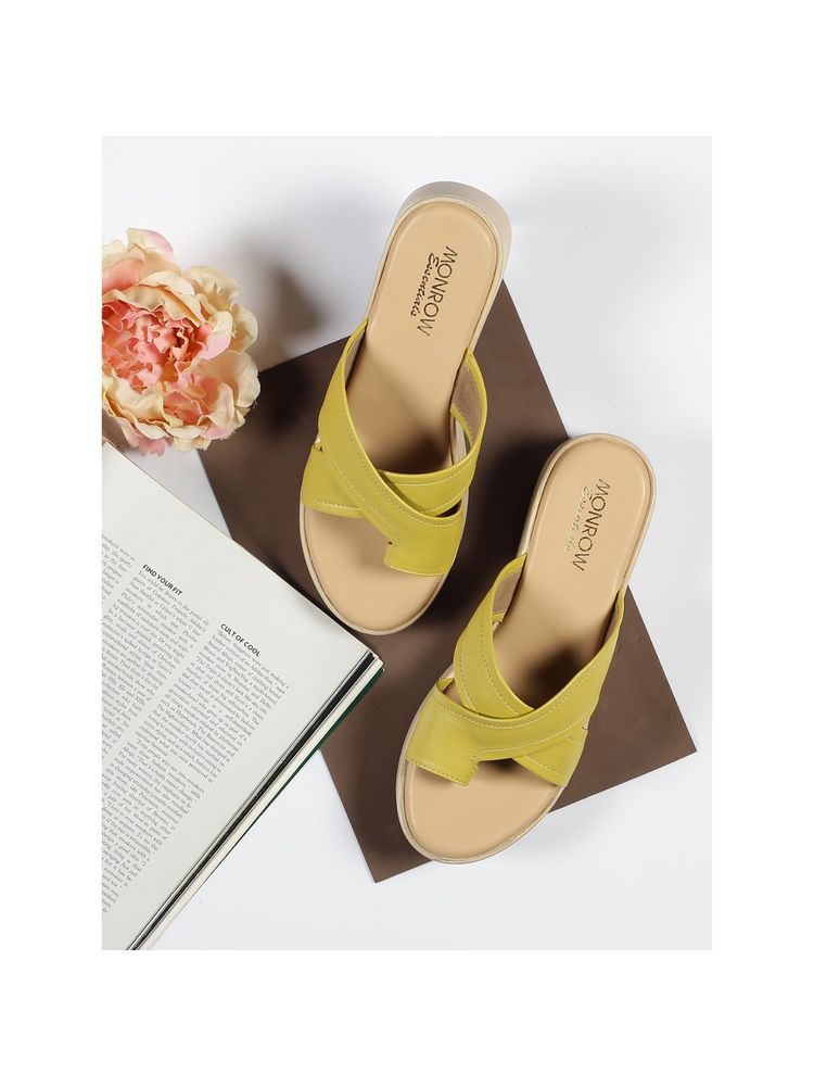 Monrow Solid Yellow Wedges Heels