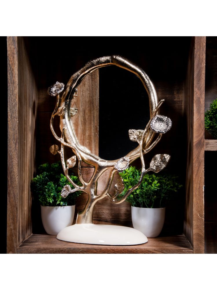 Gibox Forest View Vanity Floral Desing Aluminium Metal Gold Plated Round Mirror-picture-20
