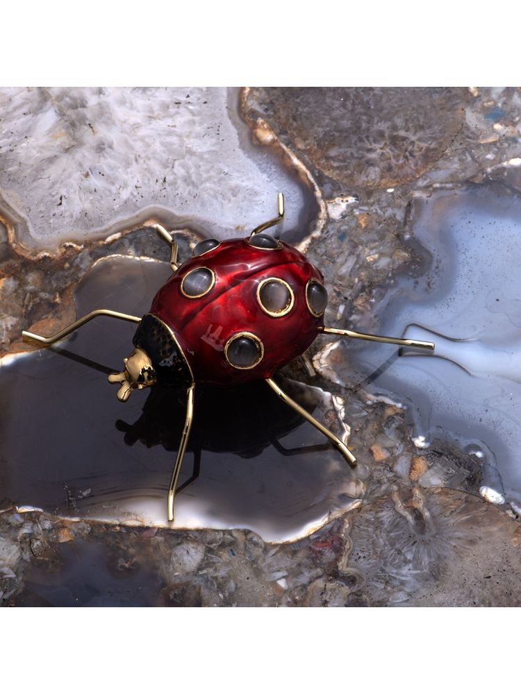 Gibox Brass Metal Red Stone Studded Ladybug Figurine Table Accent-picture-16