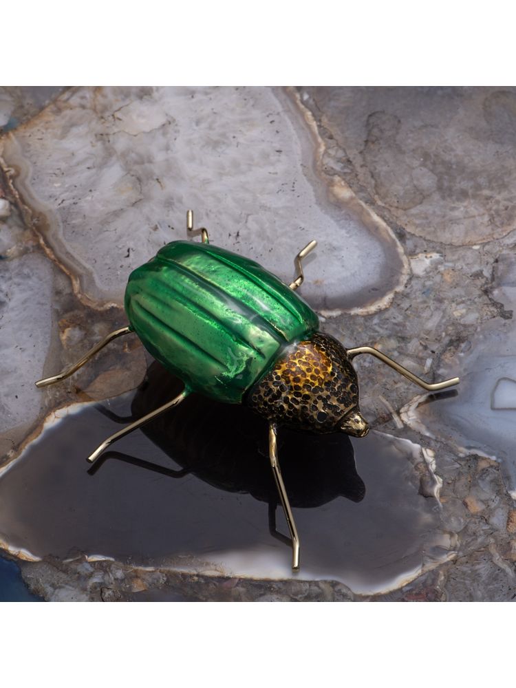Gibox Brass Metal Green Dung Beetle Figurine Enamel Finish Table Accent-image-11