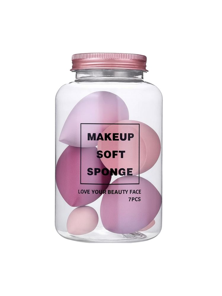Allure 7-Piece Makeup Sponge Jar – 4 Full Size & 3 Mini Blenders-image-5