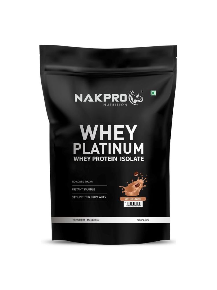 NAKPRO Platinum 100% Whey Protein Isolate Supplement Powder - Coffee Flavour