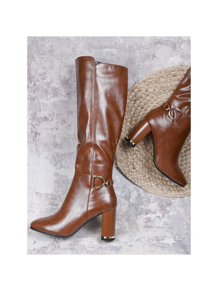 Ronnie Grey Women Brown Solid High Top Casual Boots-picture-10