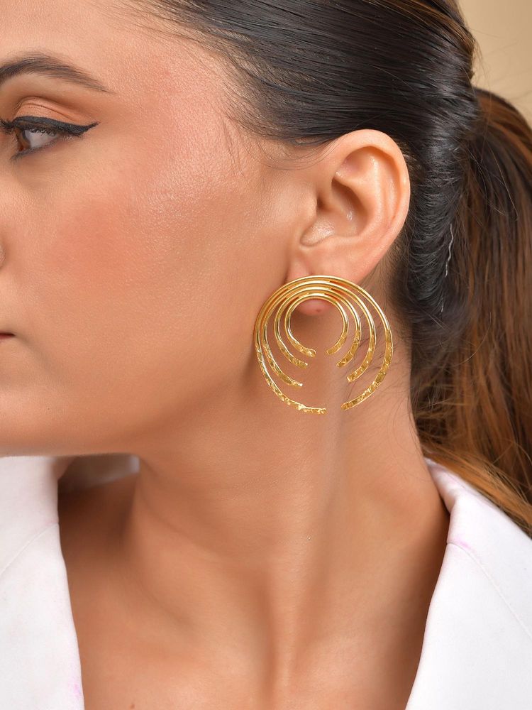 VOJ Gold Plated Anti Tarnished Semi Cricle Drop Earrings-image-8