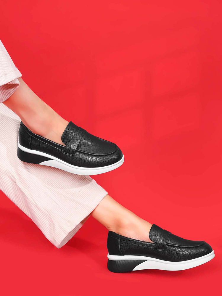 Jove Women Black Pu Slip On Loafers-image-26