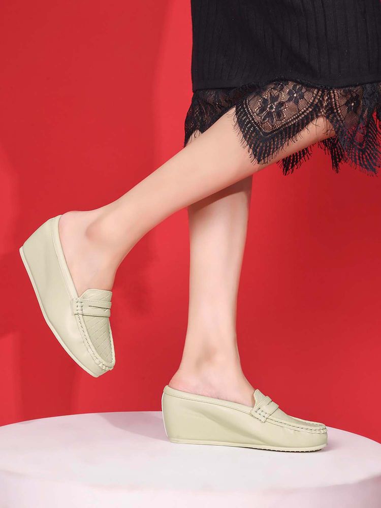 Jove Women Green Pu Slip On Loafers-image-38