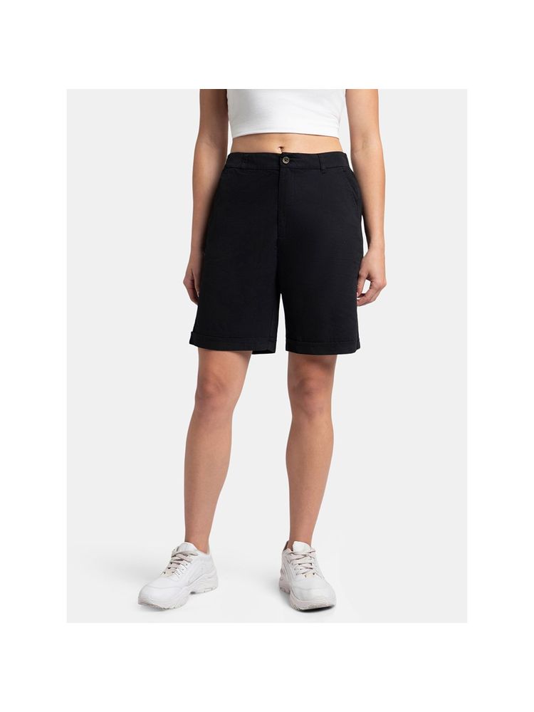 Jockey A125 Women Super Combed Cotton Woven Twill Fabric Shorts - Black-image-5
