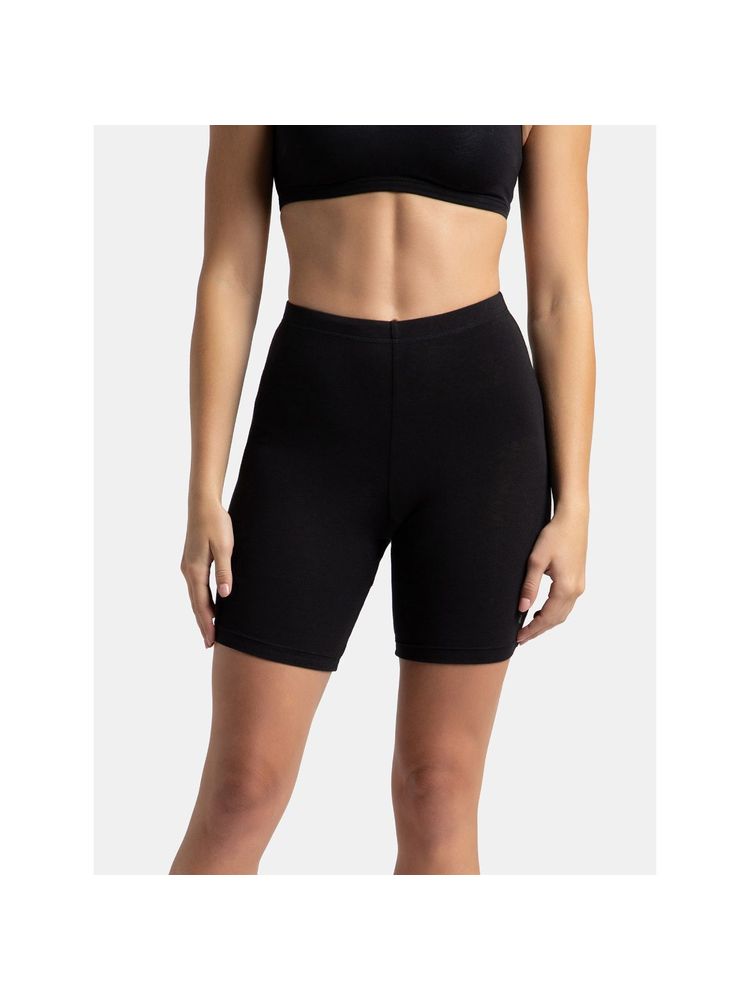 Jockey 1529 Women High Coverage Super Combed Cotton Elastane Shorties - Black