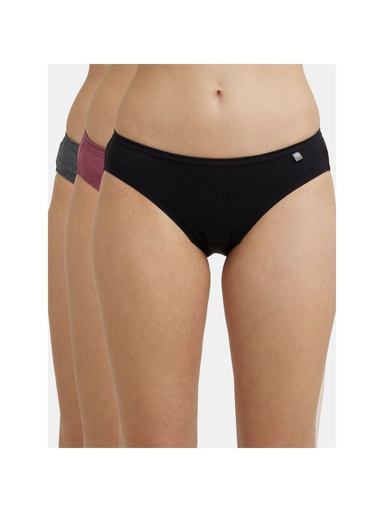 Jockey 1410 Women Medium Coverage Super Combed Cotton Bikini-Dark Assorted (Pack of 3)