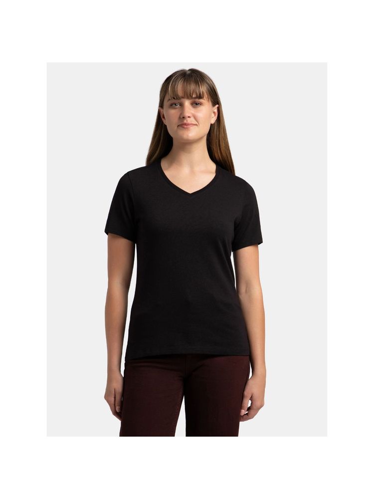 Jockey 1359 Women Super Combed Cotton Elastane Solid V Neck T-Shirt - Black-picture-16