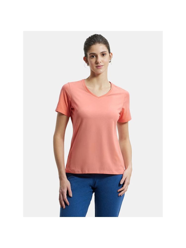 Jockey 1359 Women Super Combed Cotton Elastane Solid V Neck T-Shirt - Blush Pink-picture-23