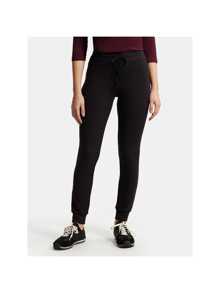 Jockey 1323 Women Super Combed Cotton Elastane French Terry Joggers - Black