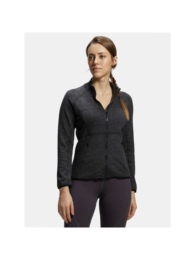 Jockey AA02 Women Polyester Cotton Interlock High Neck Jacket - Black Snow Melange-image-41