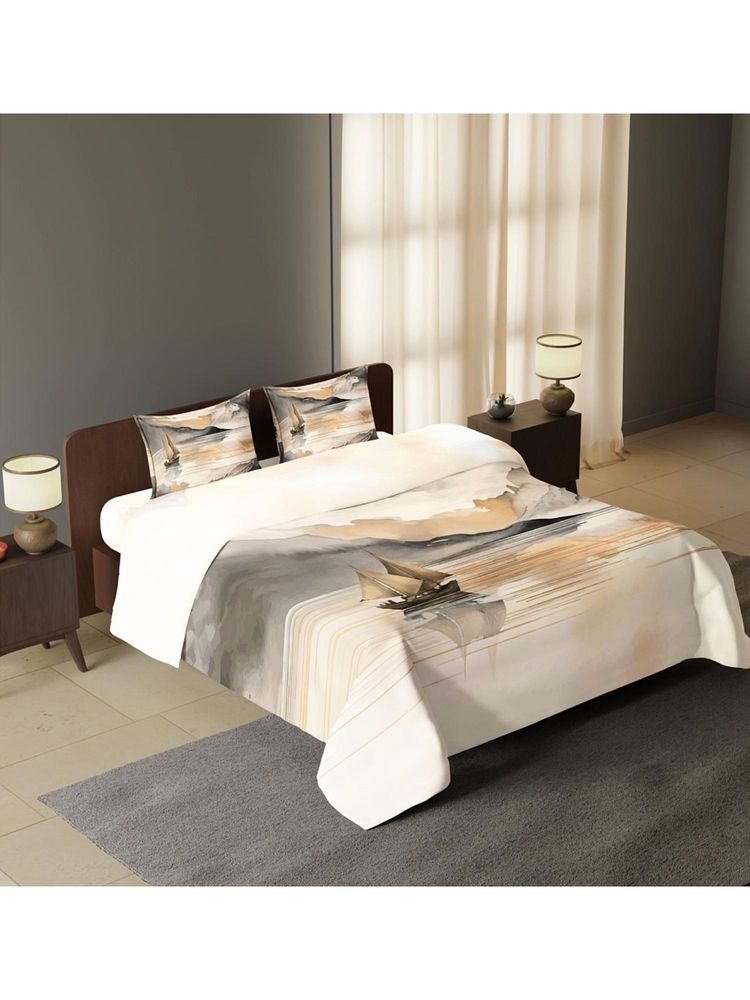 Synergized Cotton Sail Voyage 300Tc King Sateen Bedsheet Coastal Tranquillity with 2 Pillow Covers-image-47