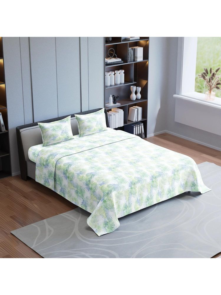 Synergized Cotton Leaves Blue Green King Bedsheet 190Tc Twill Weave with 2 Pillow Covers-image-47