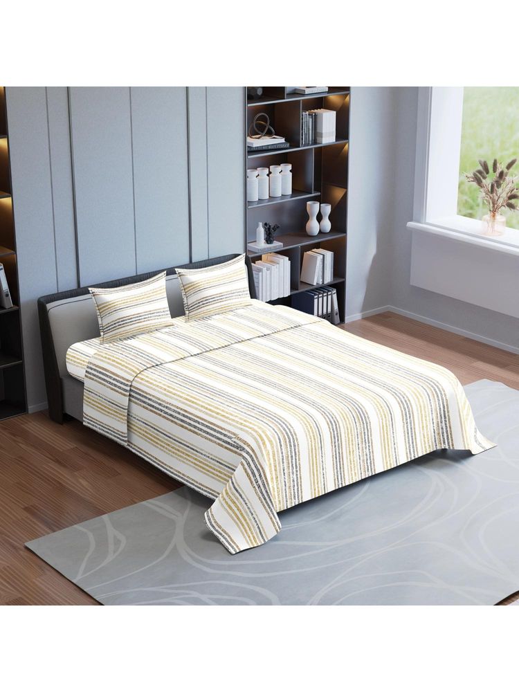Synergized Cotton Stripes Of Brown King Bedsheet 190Tc Twill Weave with 2 Pillow Covers-image-47