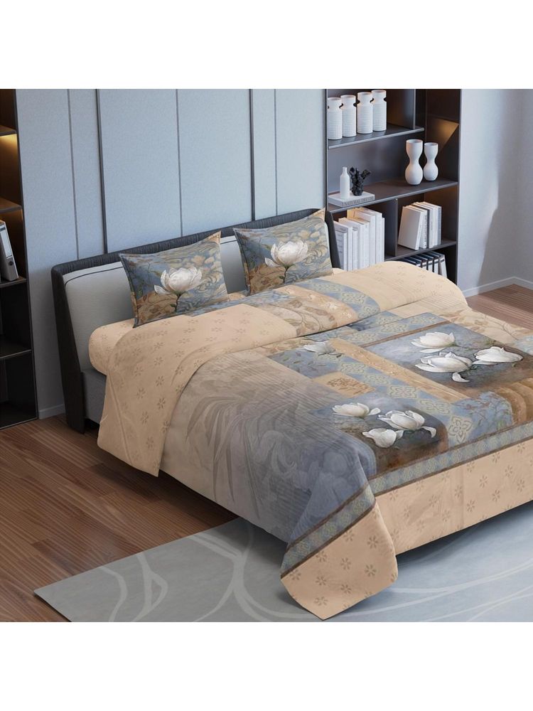 Synergized Cotton White Lotus Luxurious King Percale Bedsheet 225Tc with 2 Pillow Covers-image-4