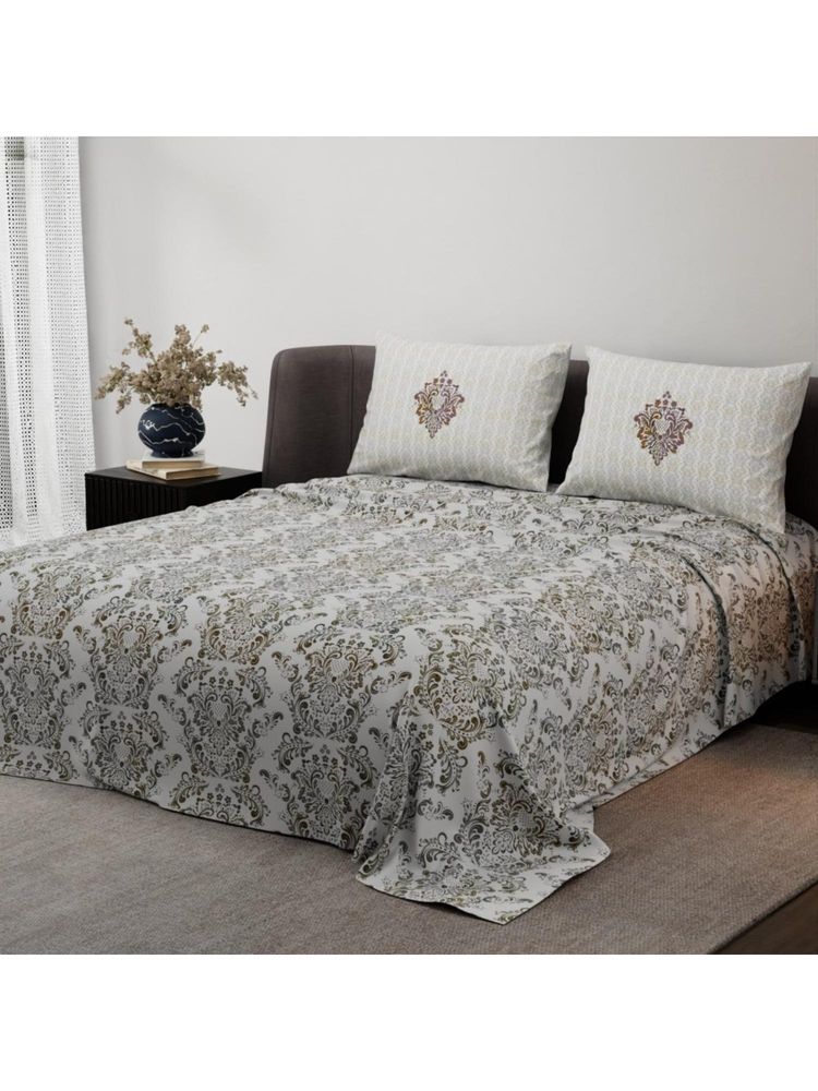 Synergized Cotton Heritage Bliss Brown Pure Satin Digital Era Bedsheet with 2 Pillow Covers (King)-image-13