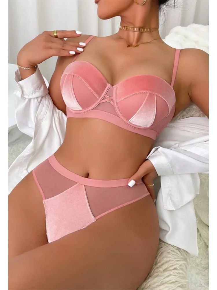 BRACHY Bridal Pink Velvet Padded Push-Up Bra Lingerie Bra and Briefs-picture-21