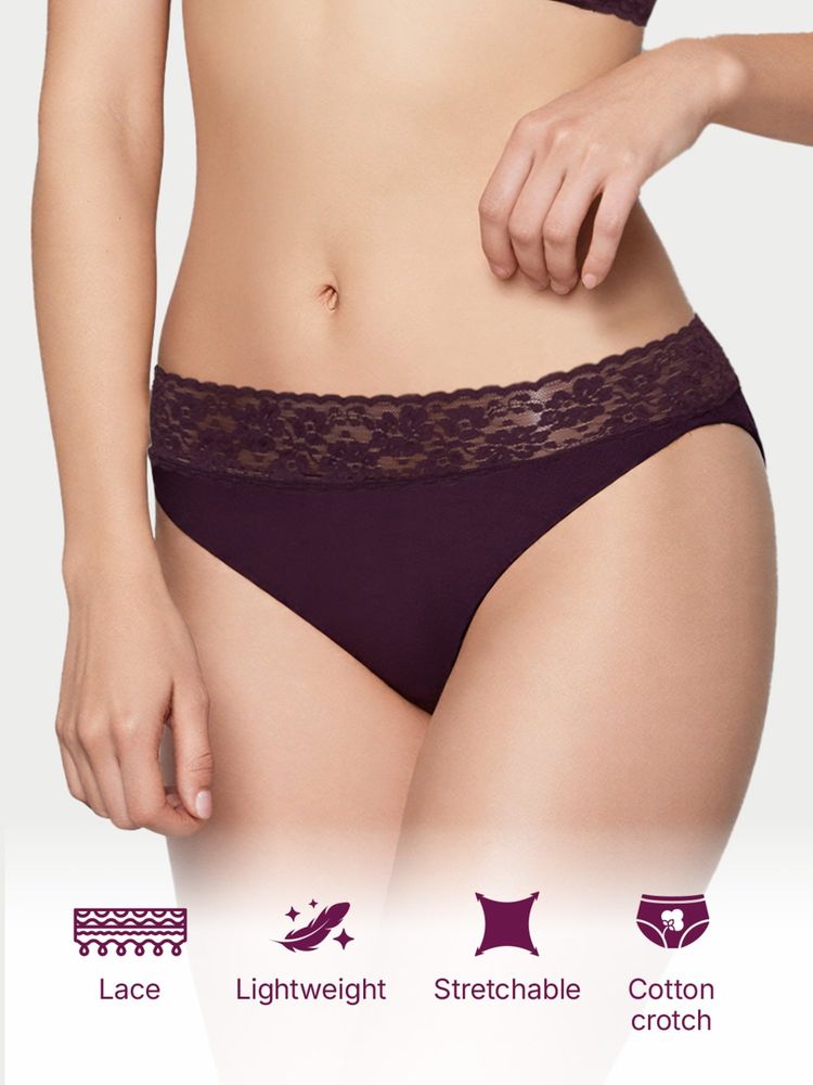 Enamor Purple Drip Trim Lace At Waist Bikini Panty-picture-10