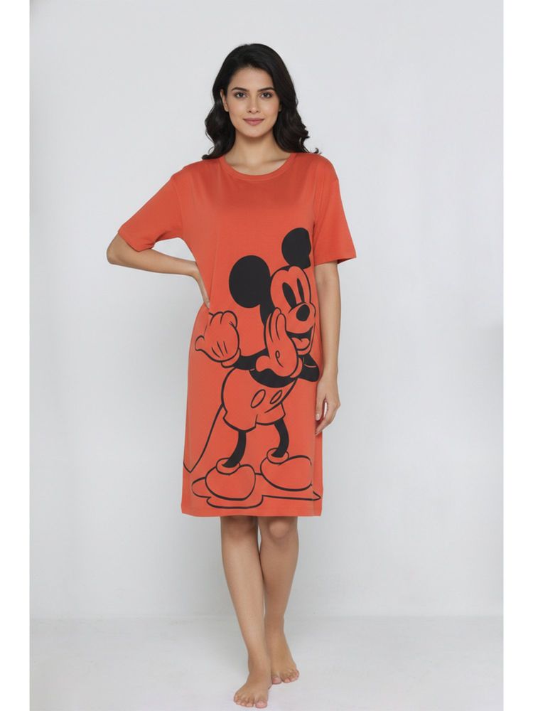 Zivame Rust Mickey and Friends Knit Cotton Loungewear Dress-picture-31