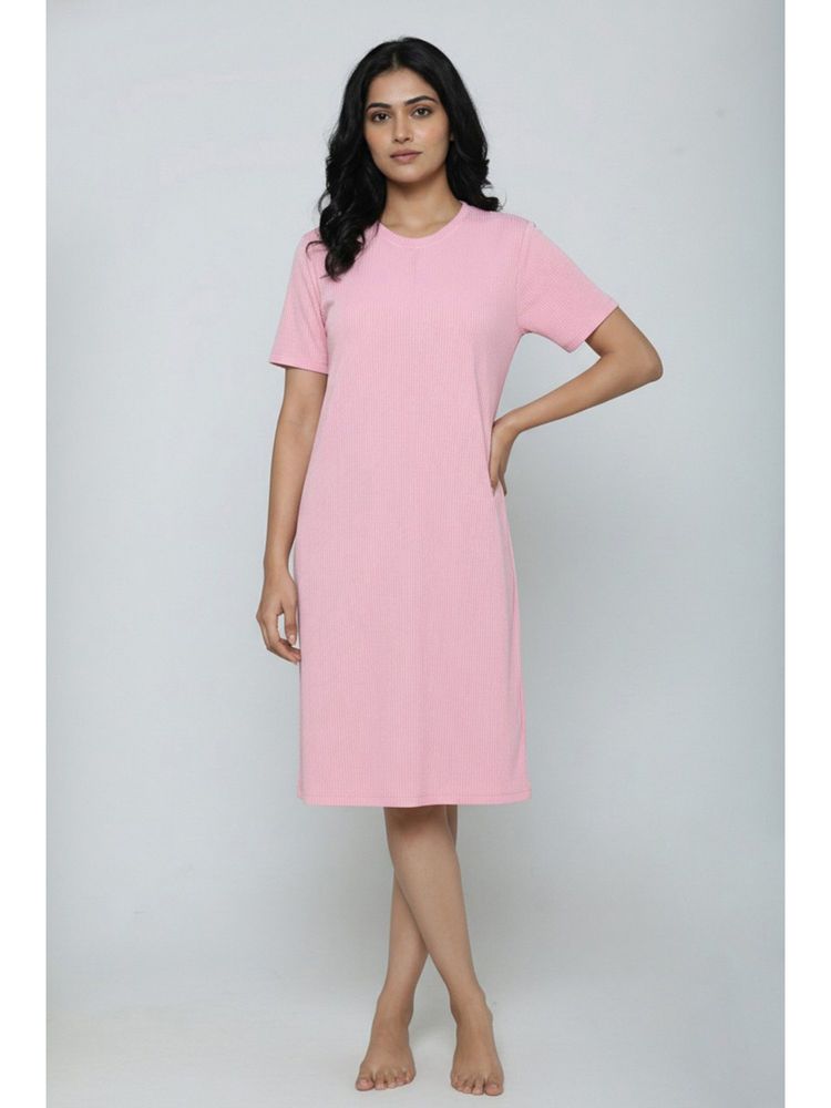 Zivame Cameo Pink Knit Cotton Loungewear Dress-image-27