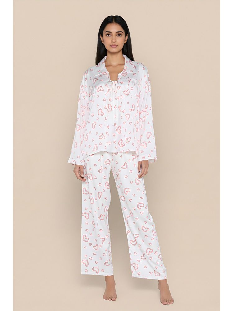 Zivame White Heart Print Satin Top with Pyjama-picture-23