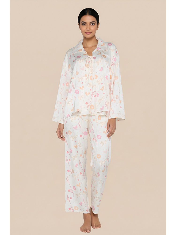 Zivame White Printed Satin Top with Pyjama-picture-17