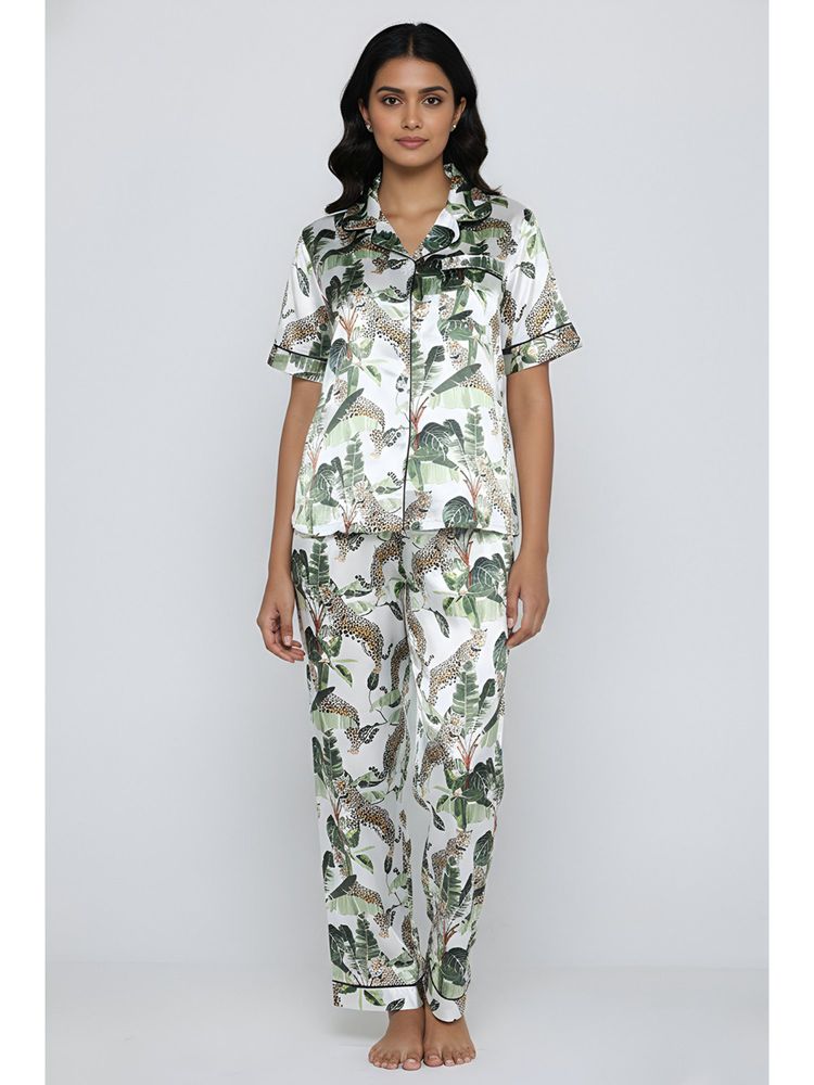 Zivame White Leopard Satin Shirt with Pyjama-picture-12