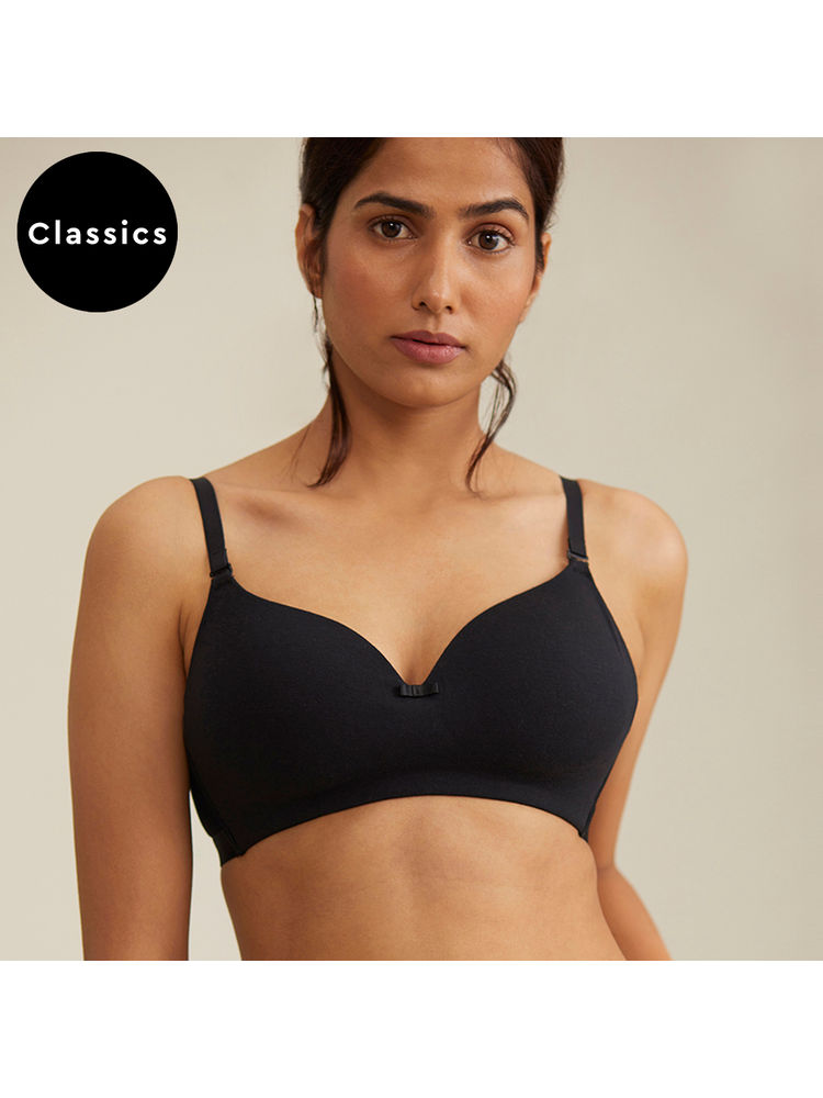 Nykd by Nykaa Breathe Cotton Padded Wireless T-Shirt Bra 3/4th Coverage - Black NYB002-picture-20