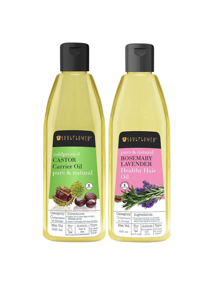 Soulflower Bestseller Castor Oil & Rosemary Lavender Suphate Free Healthy Hair Oil Combo