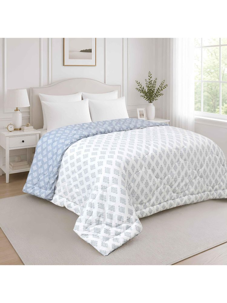 Indra's Blue & Off-White Reversible 140 GSM Microfiber Double AC Comforter-image-3