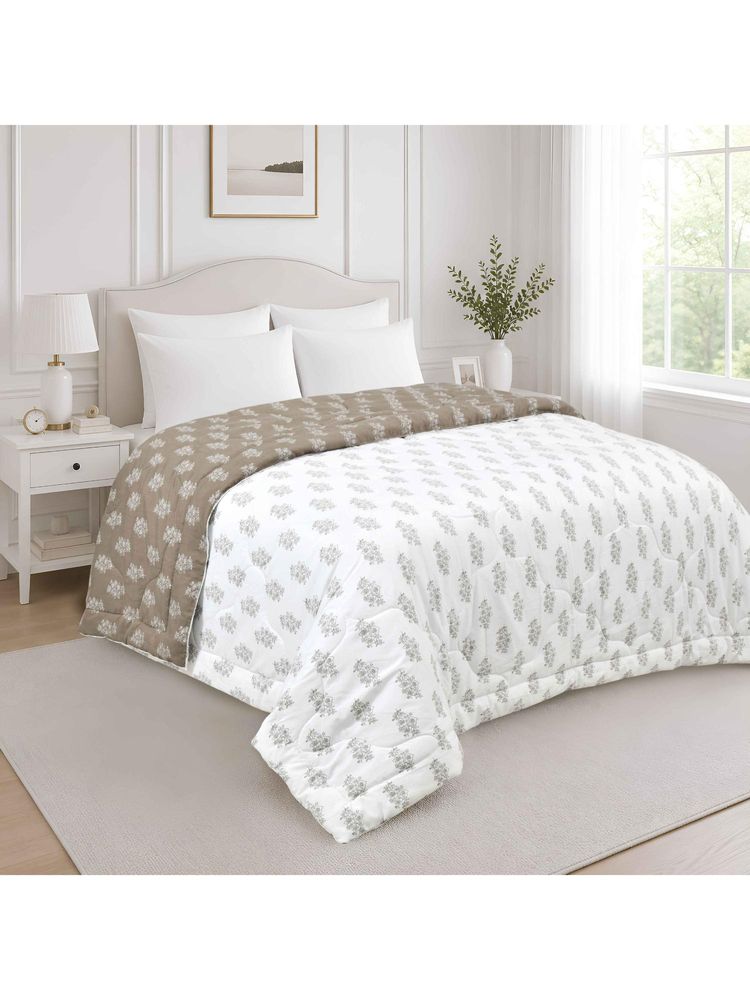 Indra's Brown & Off-White Reversible 140 GSM Microfiber Double AC Comforter-image-5
