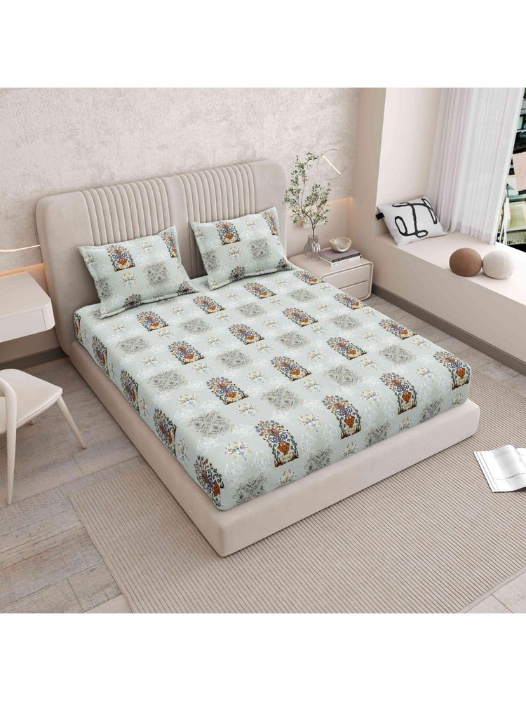 Indra's 120 TC Viscose Cotton king Bedsheet With 2 Pillow covers - Multi-Color-image-4