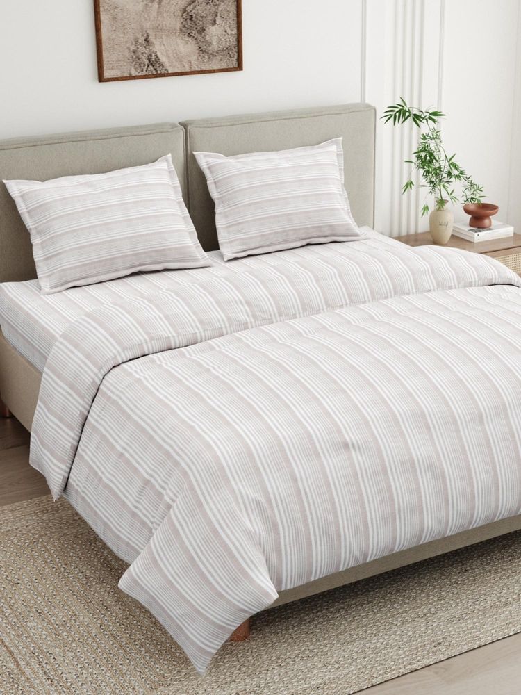Haus & Kinder 100% Premium Cotton 300 TC Flat Bedsheet with 2 Pillow Covers - Grey-picture-14