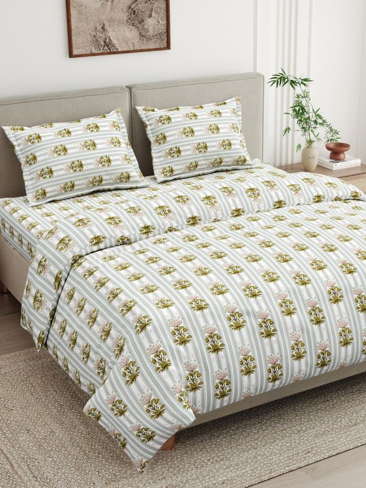 Haus & Kinder 100% Cotton 186 TC Flat Bedsheet with 2 Pillow Covers - Multi-Color-picture-26