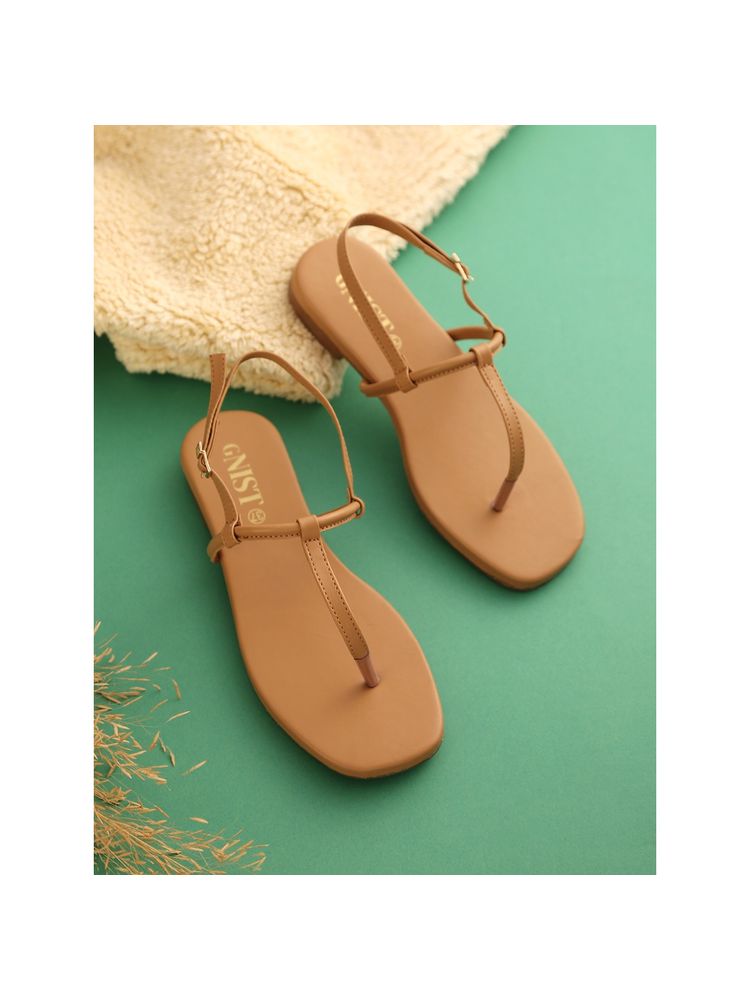 GNIST Beige Office Plain Flat Sandal-image-14