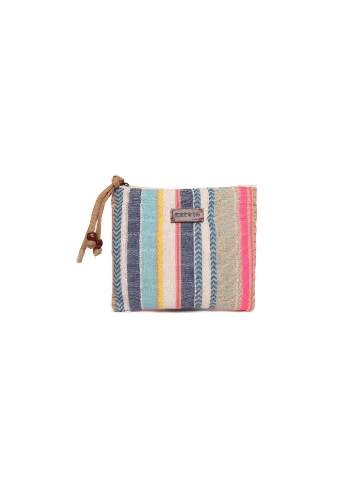 Astrid multicolor striped woven Makeup,Travel Pouch With Tassels