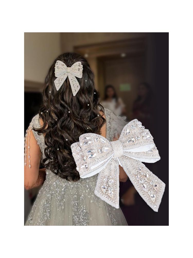 Hair Drama Co. Embellished Crystal Hair Bow Barrette Clip - Silver-picture-13
