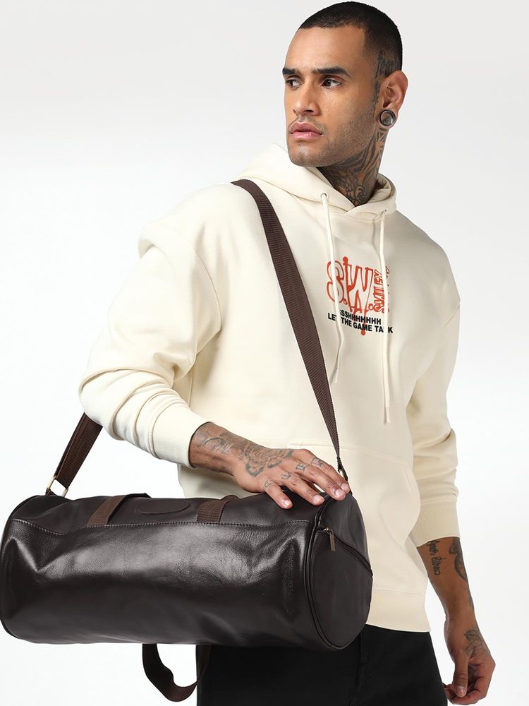 Bewakoof Dc Unisex Brown Batman Logo Printed Leather Gym Bag