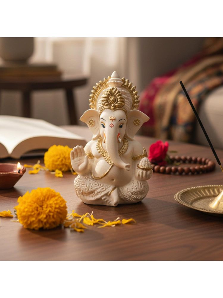 eCraftIndia Peach Ivory Finish Ganesha Idol For Car Dashboard | Ganesha Murti For Home Decor-picture-25