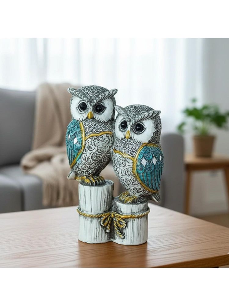 eCraftIndia Resin Blue Owl Couple Showpiece For Home Decor-image-43