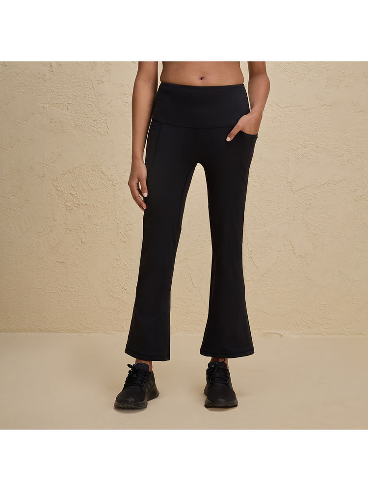 Luxe Flare Leggings in Cloud Soft & Squat Proof Fabric with Anti Slip Waist & Booty Sculpting NYK252 Jet Black-image-14