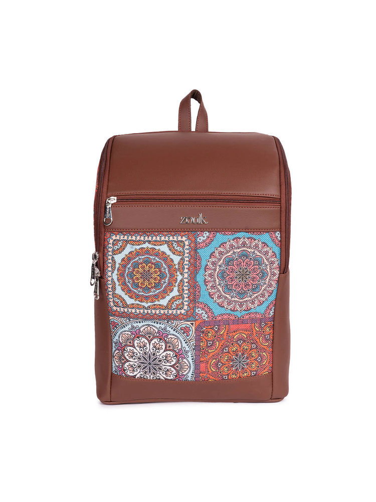 Zouk Amalia Unisex Vegan Leather Laptop Backpack - Multicolor Mandala Print (L)-picture-25