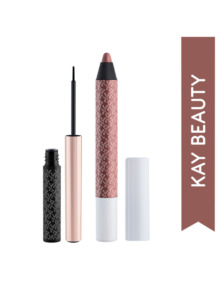 Kay Beauty Glam Eye Look - Metallic Eyeshadow Stick & Quick Dry Liquid Eyeliner