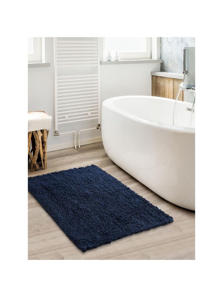 Sashaa World Navy Blue Tufted Striped Bathmat-picture-27