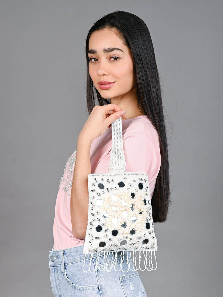 Odette Off White Jute Embellished Potli Bag-picture-15