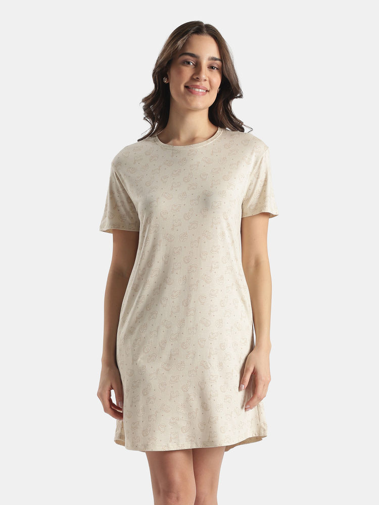 Jockey Rx25 Women Micro Modal Cotton Printed Sleep Dress-Almond Milk-image-29
